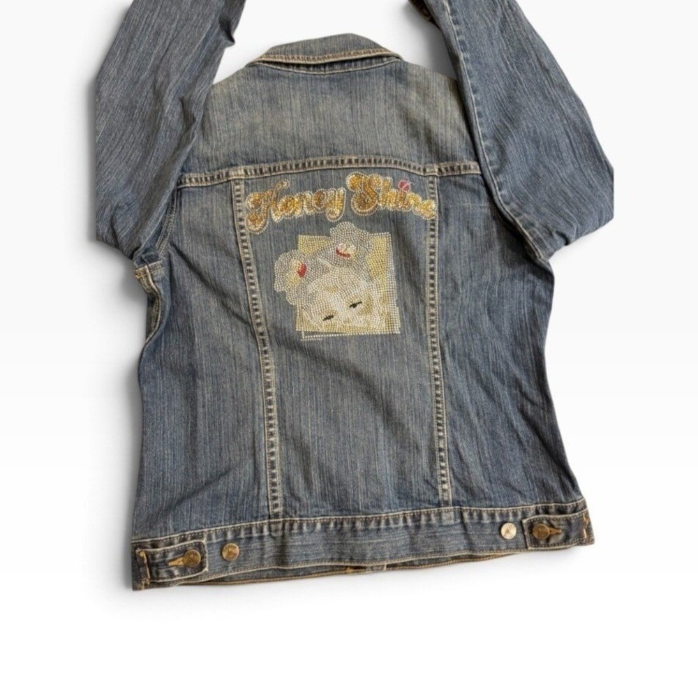 Vintage 2008 Gap Y2K Rhinestone Denim Jacket Size S McBling Honey Shine